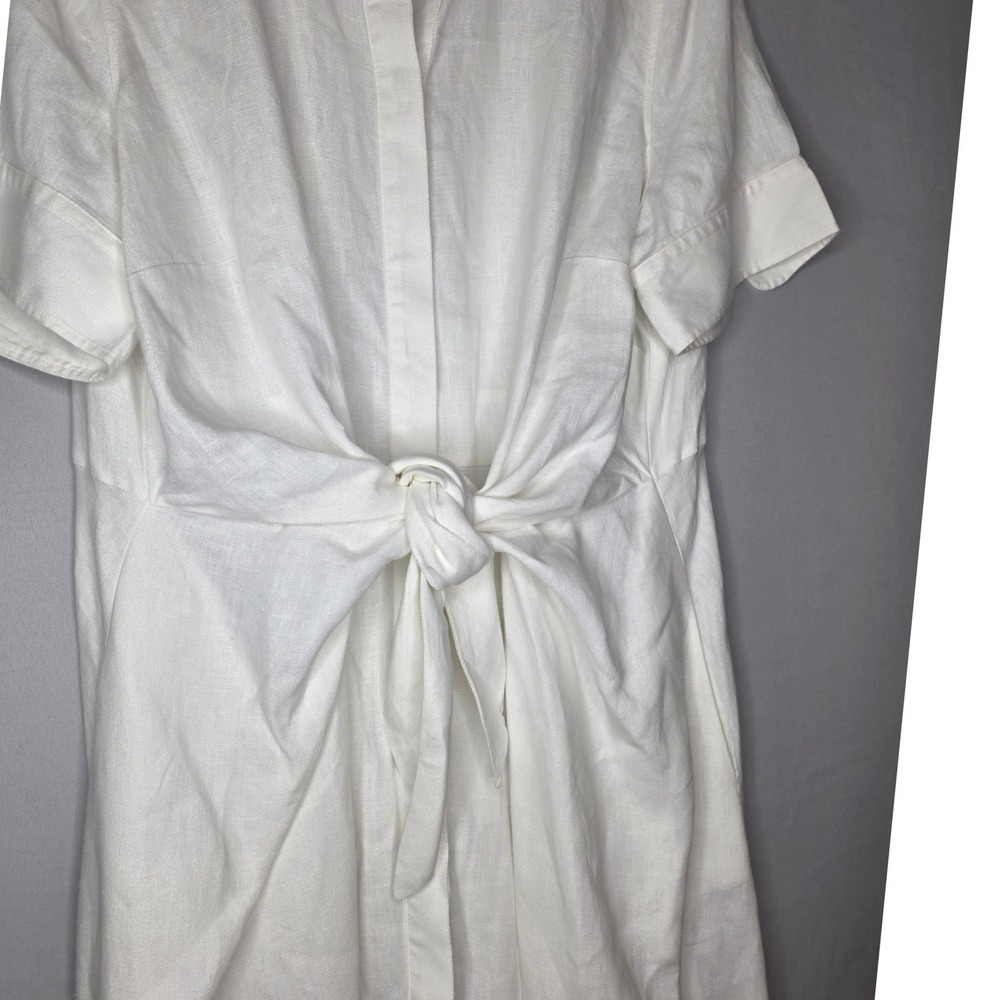 Lauren Ralph Lauren Tie Front Linen Shirtdress White Midi Short Sleeve 16W - Picture 5 of 12